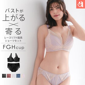 【10％OFFクーポン】大きいサイズ ブラジャー ショーツ セット レースリフト 脇高 ブラジャー&ショーツ(FGHカップ) (下着 ブラショーツ 脇肉 女性 レディース 補正ブラ 補正下着 脇高ブラジャー パンツ 谷間 寄せ 上げ ブラショーツセット 脇高ブラ 補整下着 大きい
