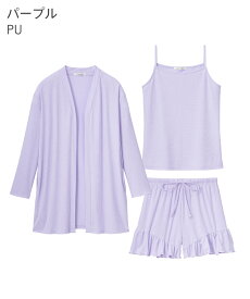 【バーゲン 26％OFF】ルームウェア リブフリル ショートパンツ 3点セット (レディース 女性 夏 春 寝間着 可愛い キャミソール カーディガン かわいい パジャマ ナイトウェア 上下セット セットアップ 寝巻 リラックスウェア プレゼント ギフト 夏用 おしゃれ 部屋着 ルーム