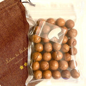 【送料無料メール便】殻付素焼 マカダミアナッツ 250g(殻割用ピン付)ブランド布バッグ入りでギフトにも対応 無添加ナチュラル仕上 フレッシュな殻付きでナッツ本来の甘みとコクをお試