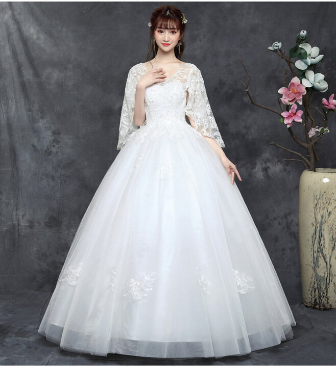 楽天市場】S~7XL ウェディングドレス 五分袖 花嫁二次会 ウエディング  