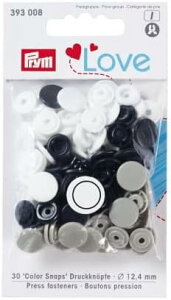 《Prym》プリム スナップ Prym Love 12.4mm 3色 30セット入り 393008プラスチック ボタン 黒 白 グレー モノトーン シンプル 丸 手芸 洋裁 縫製ハンドメイド クラフト おし