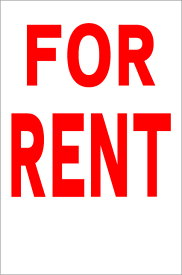 シンプル縦型看板「FOR RENT（赤）」不動産 屋外可