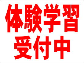 シンプルMサイズ看板 「体験学習受付中（赤）」スクール・教室 屋外可