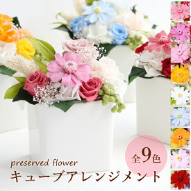 プレゼント ギフト プリザーブドフラワー バラ アレンジメント カーネーション キューブ かわいい シンプル 枯れない 花 誕生日 記念日 結婚祝い 結婚記念日 長寿 還暦 退職 送別 贈り物 フラワーギフト お祝い 母 義母 父 妻 夫 祖父 祖母 彼女 女性 男性 陶器