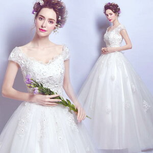 ウエディングドレス 二次会ドレス ウェディングドレス 結婚式 プリンセスラインドレス 花嫁 披露宴 ロングドレス ブライダル 海外挙式 ホワイト レース シンプル 前撮り 海外挙式 エレガン