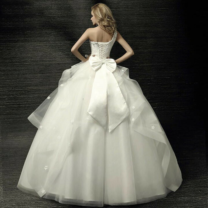 楽天市場】ウェディングドレス ワンショルダー プリンセスラインドレス  