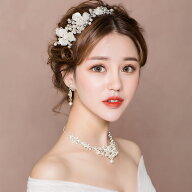 即納 あす楽 ヘッドドレス ウェディングアクセサリーセット フラワー 髪飾り コーム ネックレス イヤリン…
