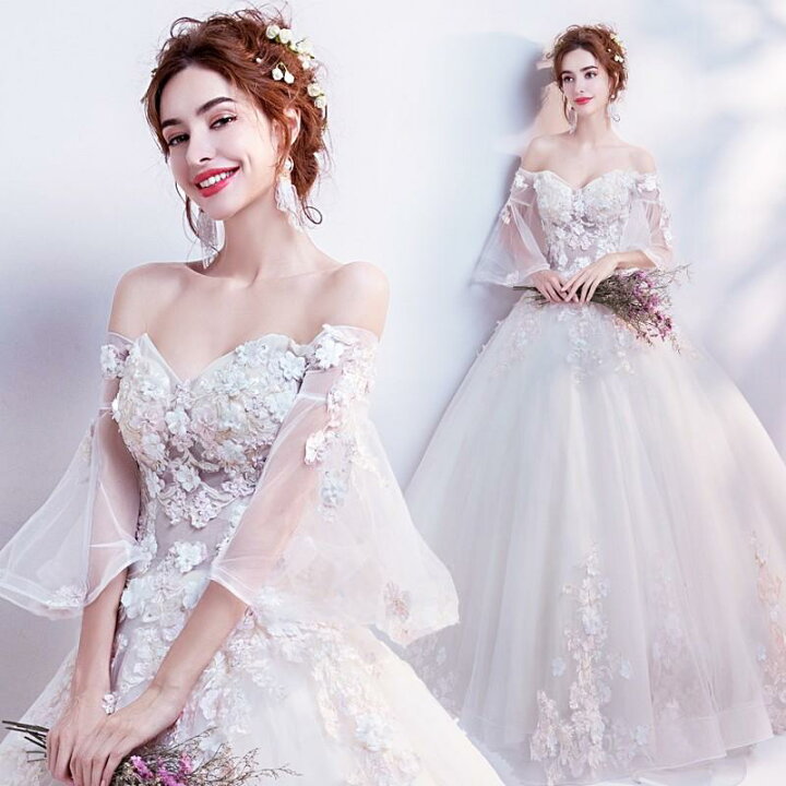 楽天市場】ウエディングドレス 長袖 ロングドレス 結婚式 プリンセス  