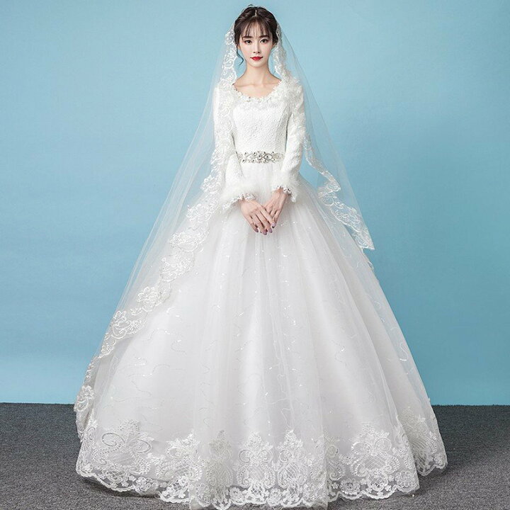 楽天市場】ウェディングドレス 長袖 花嫁 プリンセスラインドレス 結婚  