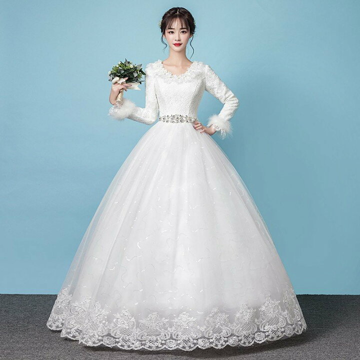 楽天市場】ウェディングドレス 長袖 花嫁 プリンセスラインドレス 結婚 