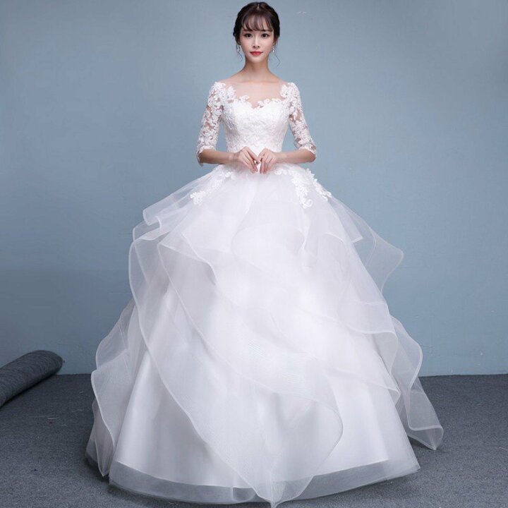 楽天市場】ウェディングドレス 白 オフホワイト レース 長袖 結婚式 