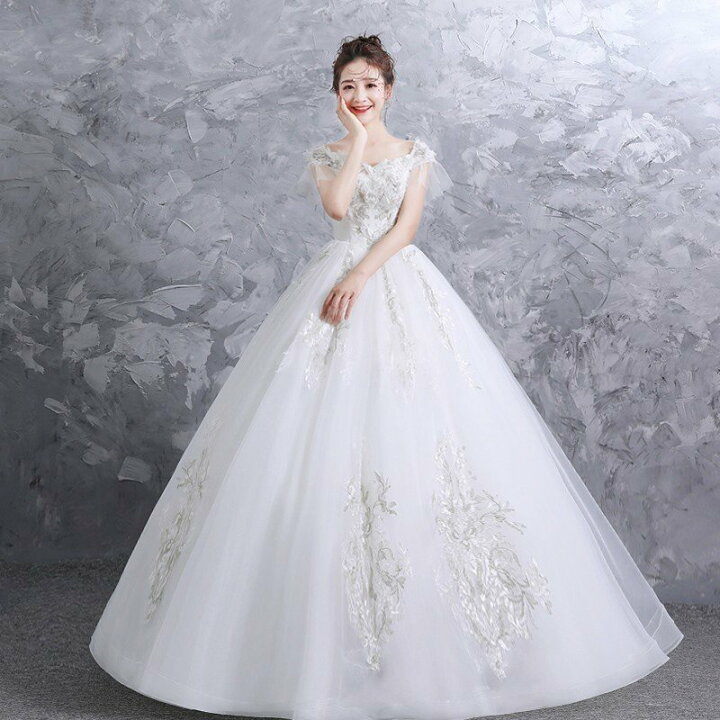 ホワイトレースシンプルな気質花嫁婚約結婚式の写真ダイヤモンドビーズ  