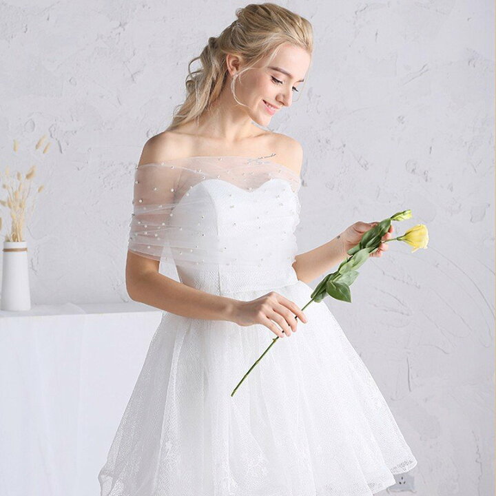 楽天市場】ウエディングミニドレス 白 安い パール 結婚式 ワンピース  