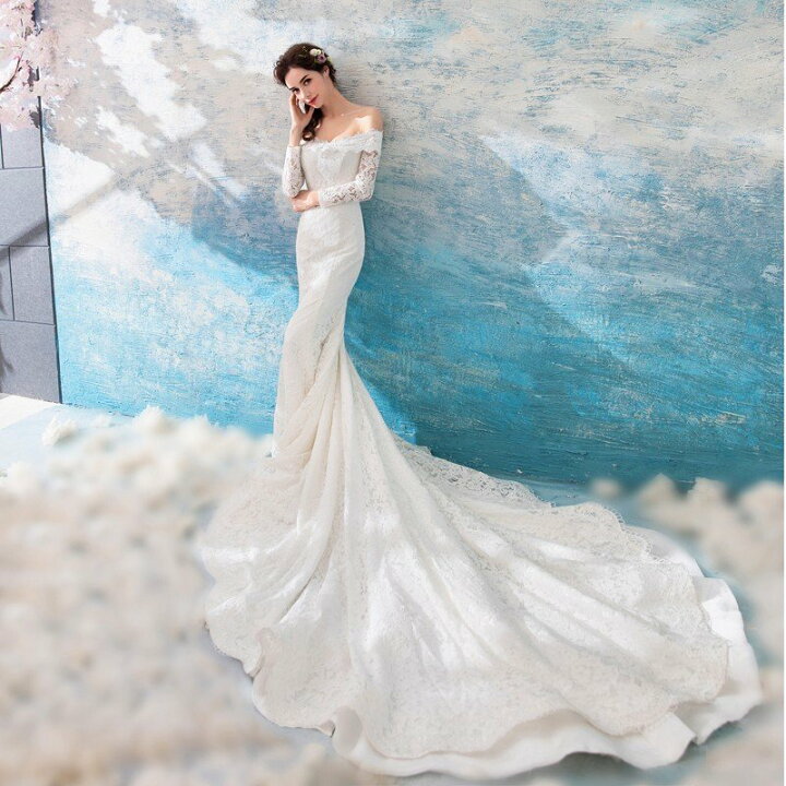 楽天市場】ウエディングドレス 白 オフホワイト 上品 花嫁 長袖 結婚式  