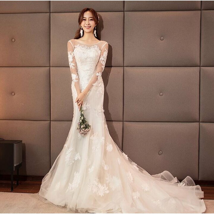 楽天市場】ウエディングドレス 白 オフホワイト 上品 花嫁 長袖 結婚式 