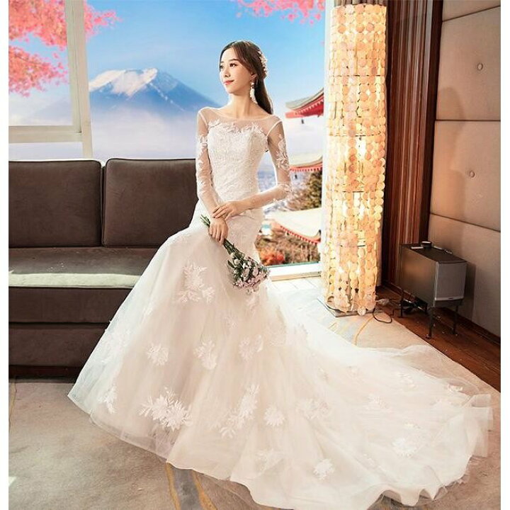 楽天市場】ウエディングドレス 白 オフホワイト 上品 花嫁 長袖 結婚式  