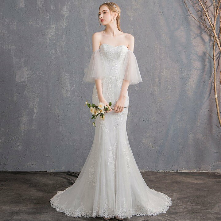 楽天市場】2way ウエディングドレス 上品 ウエディング 花嫁 結婚式 白  