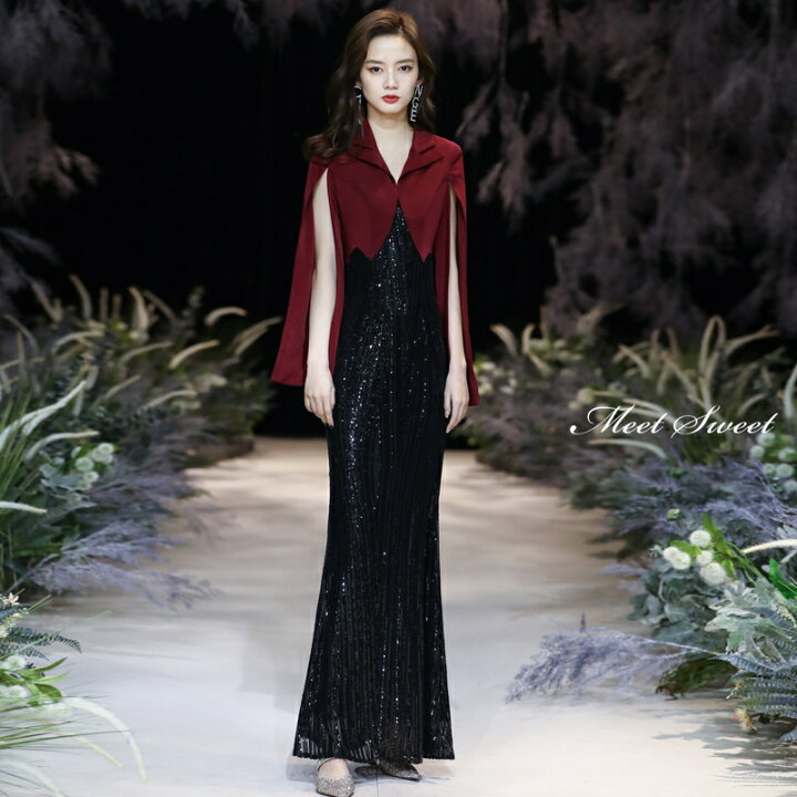 楽天市場】カラードレス ロングドレス マーメイドドレス 赤 黒  