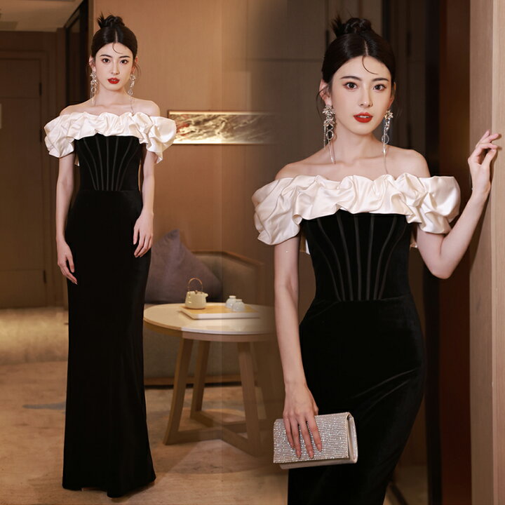 楽天市場】カラードレス ロングドレス マーメイドドレス ブラック 黒  