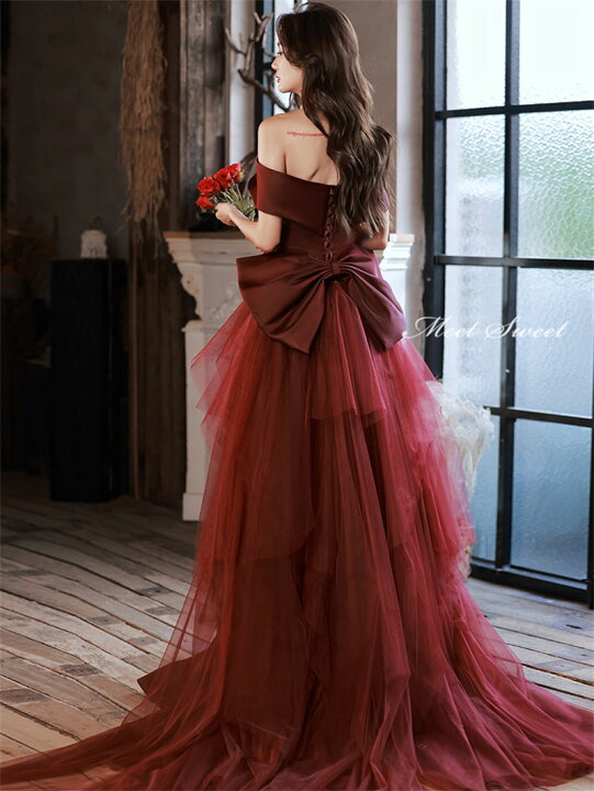 楽天市場】ウエディングドレス カラードレス ロングドレス 赤 ボルドー  