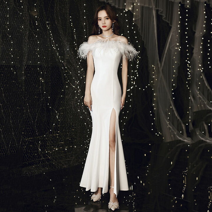 楽天市場】カラードレス パーティードレス イブニングドレス ホワイト  