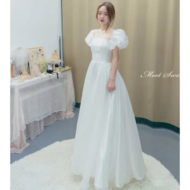 楽天市場】ウェディングドレス 新婦 ロングドレス パフスリーブ A  