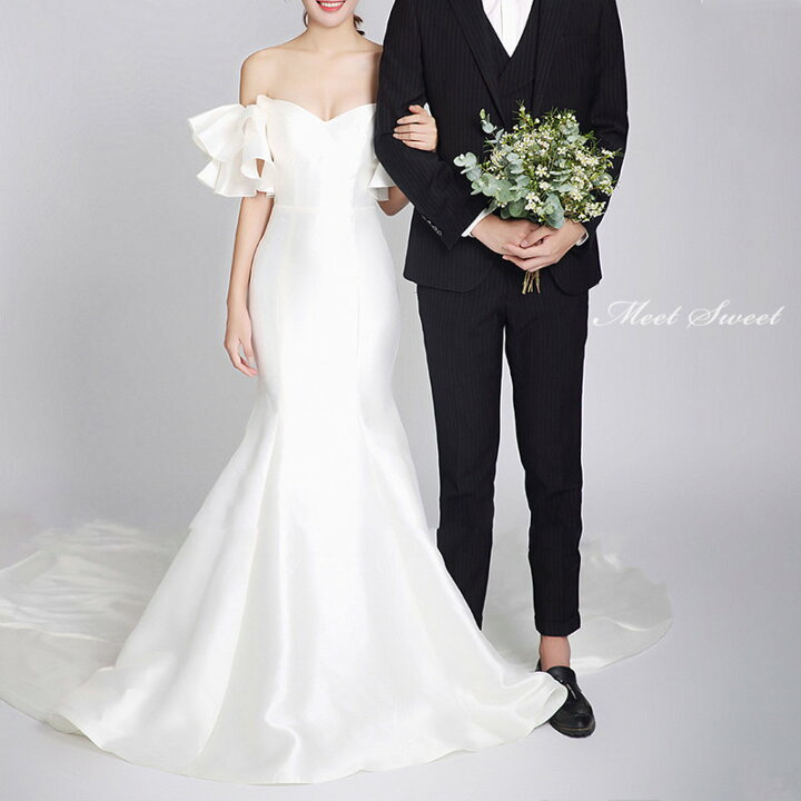 楽天市場】ウェディングドレス ロング丈 ロングドレス 結婚式 オフ  