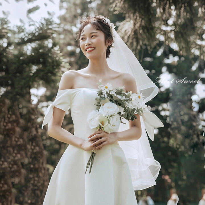 楽天市場】花嫁 ウェディングドレス オフショルダー Aライン サテン 白  