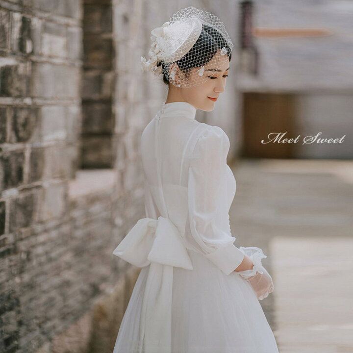 ウェディングドレス Aライン 袖あり XL ホワイト 前撮り 結婚式 新品 