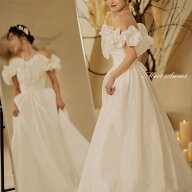 ウェディングドレス ウエディングドレス 二次会ドレス 結婚式 オフホワイト ブライダルドレス サテン オ…