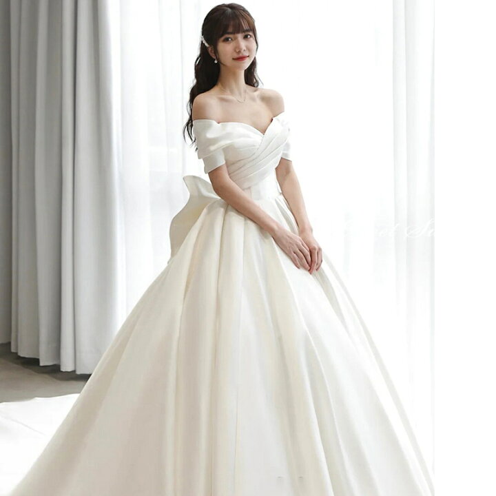 楽天市場】花嫁 ウェディングドレス オフショルダー Aライン サテン 白  