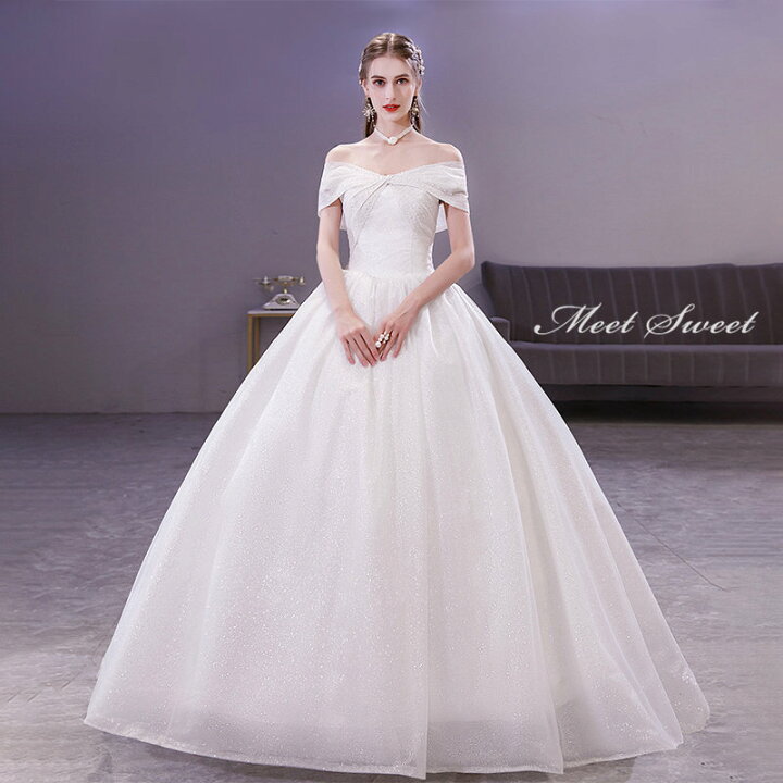楽天市場】ウェディングドレス オフショルダー 二次会ドレス 結婚式  