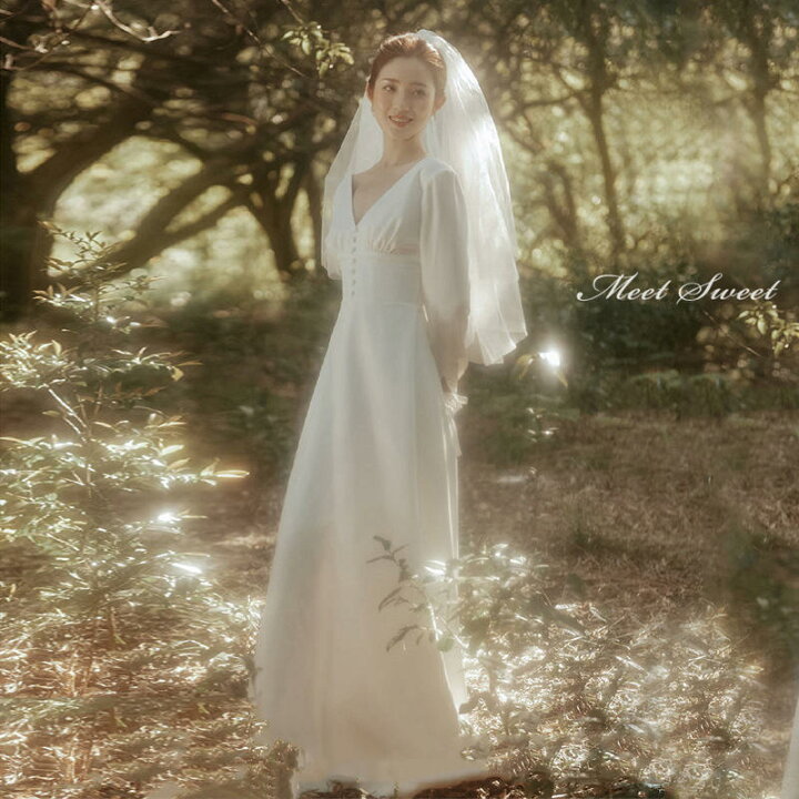 楽天市場】ウェディングドレス Aラインドレス 長袖 ロングスリーブ V  