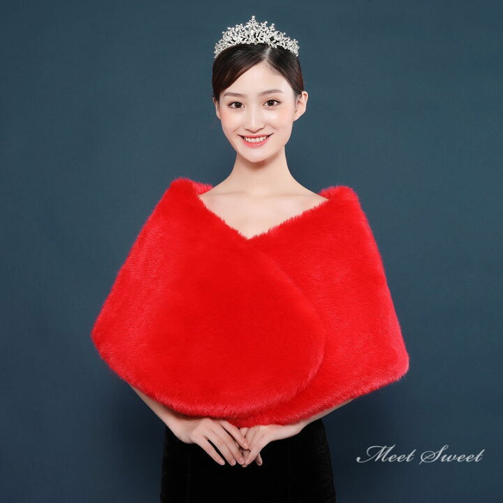 楽天市場】ウエディングドレス 結婚式 ファーボレロ 赤 ボレロ 