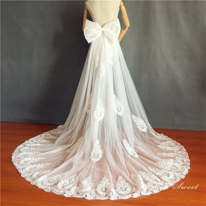 ウェディング ドレスANNAN WEDDING リボン、肩レース紐脱着可能