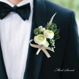 リストブーケ 二次会 ブートニア 結婚式 ウェディング 花嫁 新郎 花婿 介添え ブライズメイド 披露宴 ウエディング 造花 ブライダル アートフラワー ホワイト タキシード小物 襟花 ウェディング小物 挙式 前撮り フォトウェディング