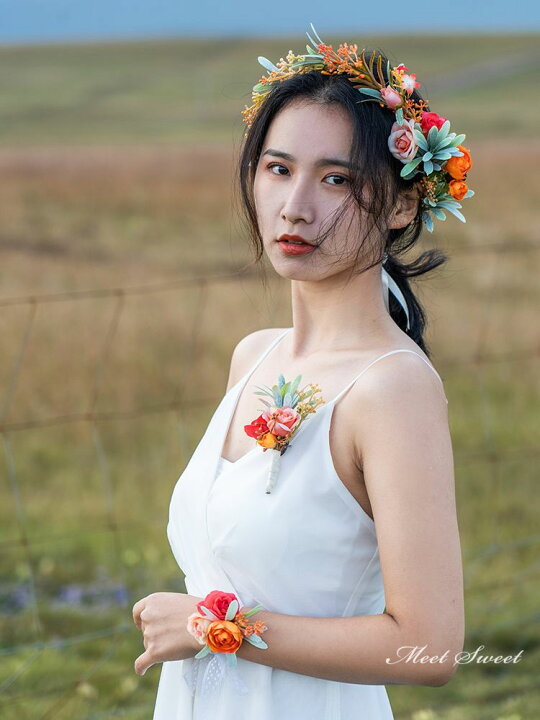 楽天市場】3点セット 花冠＋ブートニア＋リストブーケ 花冠  