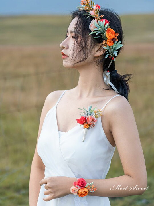 楽天市場】3点セット 花冠＋ブートニア＋リストブーケ 花冠  