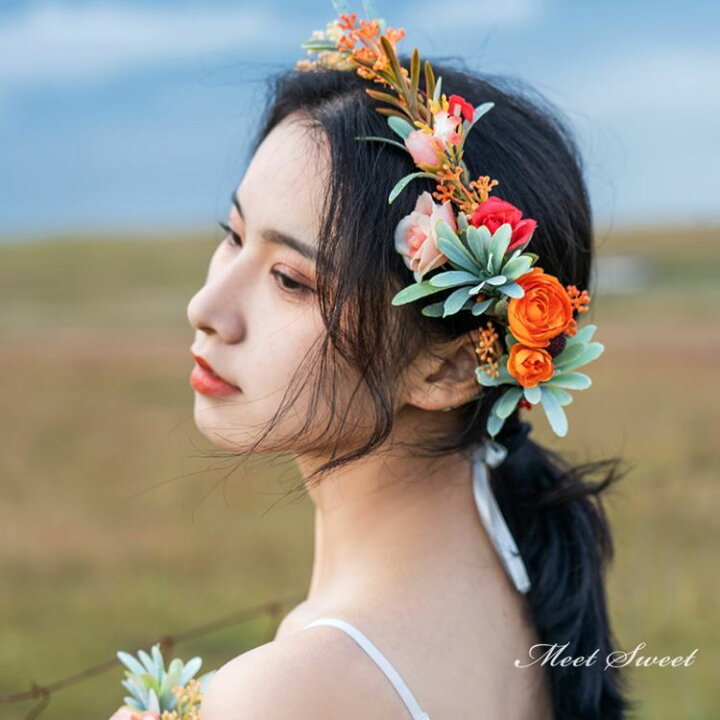 楽天市場】3点セット 花冠＋ブートニア＋リストブーケ 花冠 