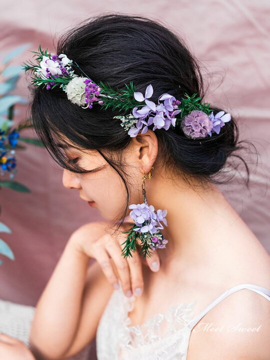 楽天市場】ウェディング 花かんむり 花冠 パープル ウエディング花冠  