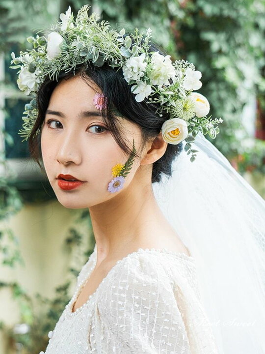 ウェディングドレス 花冠 ヒールの3点セット 