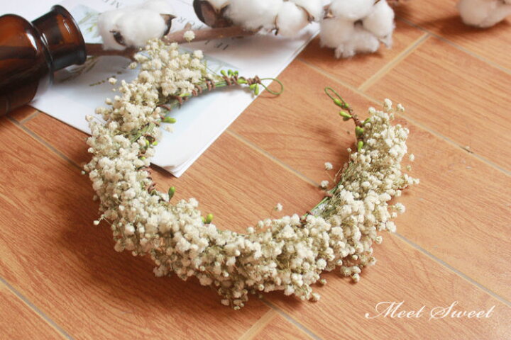 楽天市場】ウェディング プリザーブドフラワー 花冠 かすみ草 花かん  