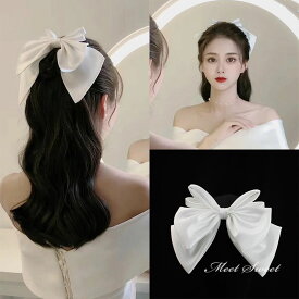 即納 ヘアアクセサリー ヘアピン ウェディング リボン 蝶結び 結婚式 二次会 花嫁 ブライダル 発表会 髪飾り ヘッドドレス 演奏会 パーティー ホワイト ドレス小物 成人式 卒業式 可愛い フェミニン