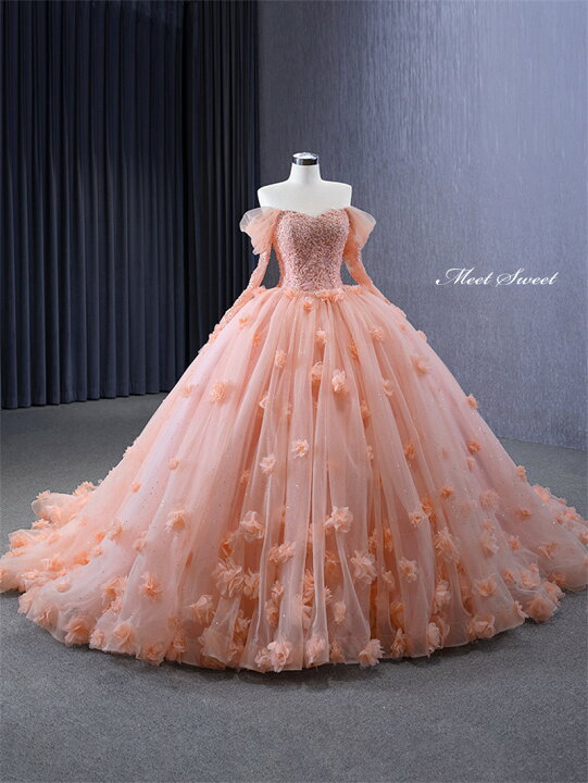 楽天市場】カラードレス プリンセスライン ピンク オフショルダー 長袖  