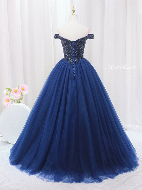 楽天市場】カラードレス プリンセスライン ネイビー オフショルダー  