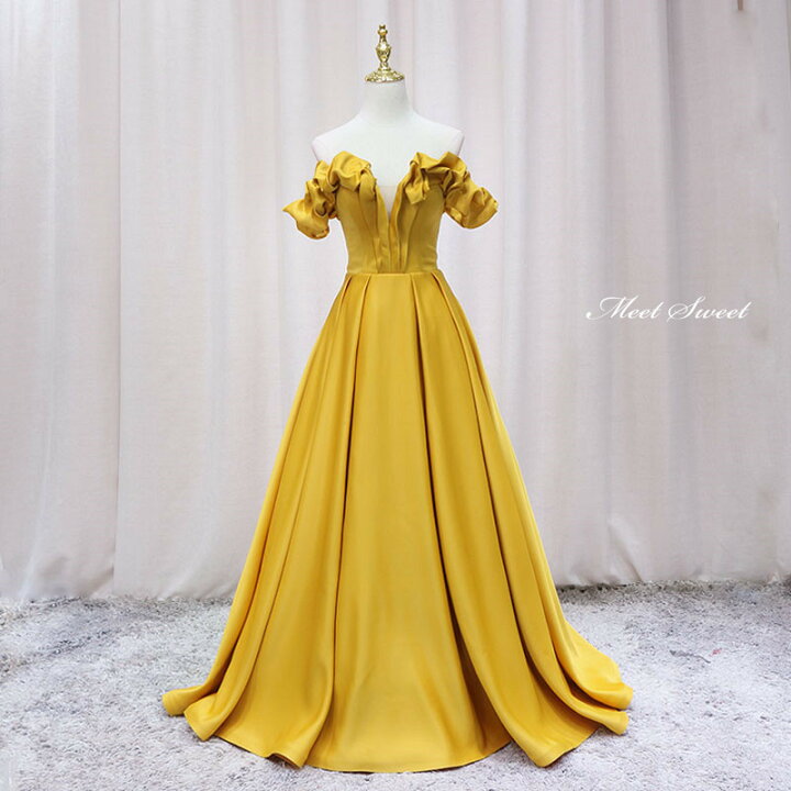楽天市場】カラードレス プリンセスライン イエロー オフショルダー  