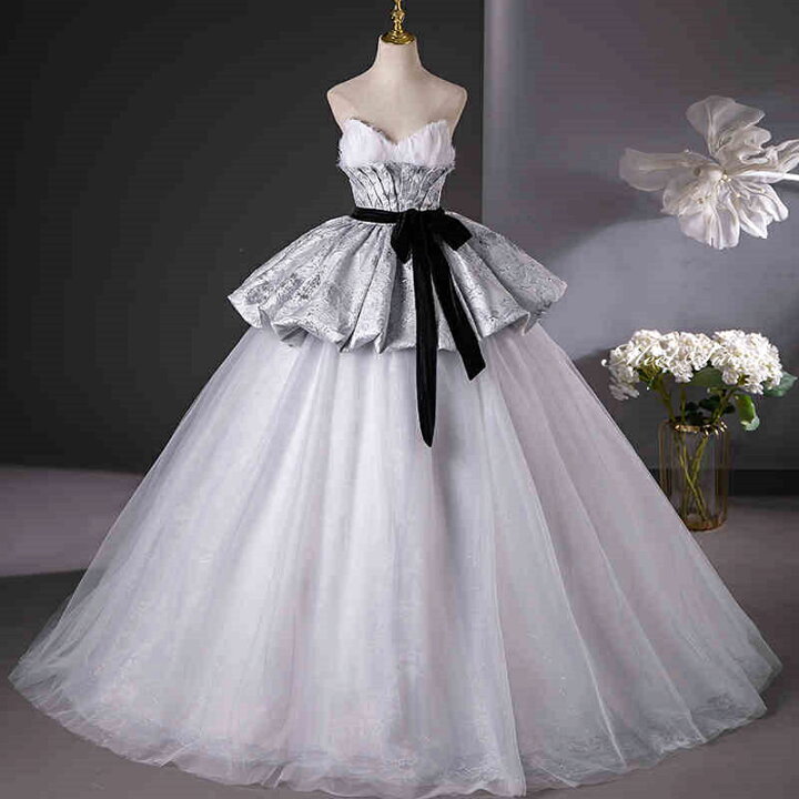 楽天市場】カラードレス パーティードレス ステージドレス グレー  