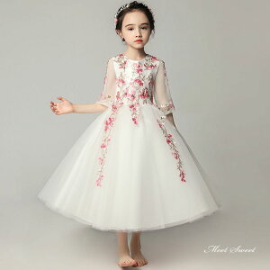 【マラソンP2倍×最大2000円クーポン 10/27 9:59まで】女の子 子供 キッズドレス ドレス ピアノ発表会 発表会 セレモニー ワンピース 花刺繍 結婚式 子ども フラワーガール コンクール 子供服 フ