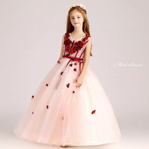 【マラソンP2倍×最大2000円クーポン 10/27 9:59まで】キッズ ドレス カラードレス 子供ドレス ピンク 赤 花 プリンセス 女の子 ピアノ 発表会 フォーマル 子どもドレス ガールズ イベント 舞台