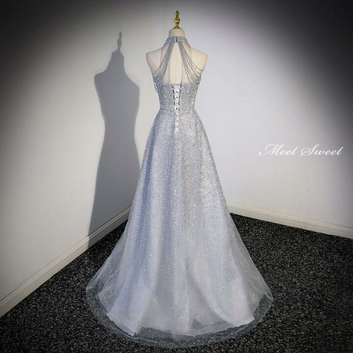 楽天市場】カラードレス ロングドレス グレー シルバー キラキラ 結婚  